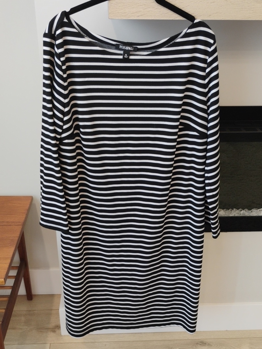 Roz & Ali Black and White Striped 3/4 Sleeve Dress Size XL